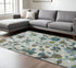 8' X 11' Teal Blue White And Green Floral Vines Area Rug
