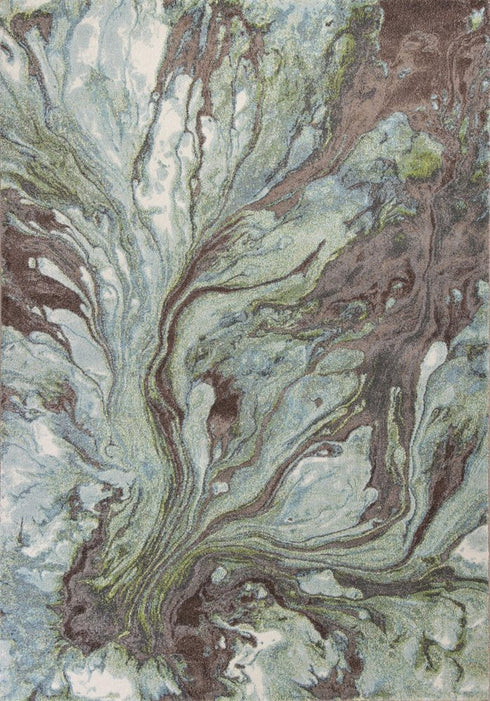 7' X 10' Green And Brown Abstract Area Rug