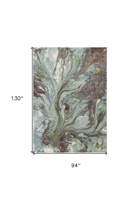 7' X 10' Green And Brown Abstract Area Rug