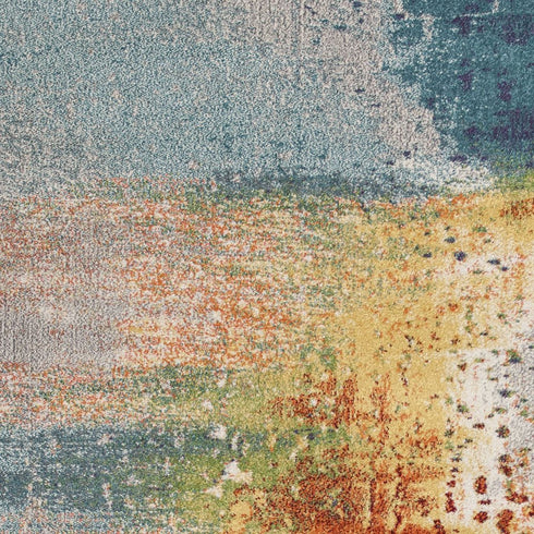 8' X 11' Blue Rust And Orange Abstract Area Rug