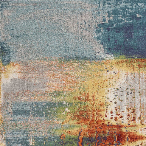 8' X 11' Blue Rust And Orange Abstract Area Rug