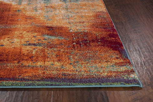 8' X 11' Blue Rust And Orange Abstract Area Rug
