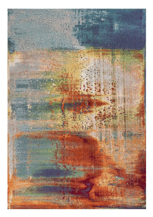 8' X 11' Blue Rust And Orange Abstract Area Rug