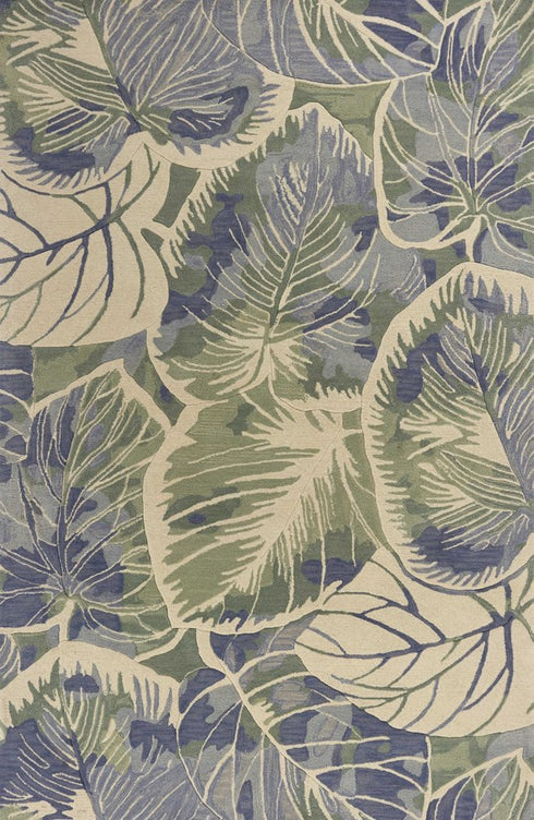 5' X 8' Blue Green And Beige Wool Tropical Botanical Hand Tufted Area Rug