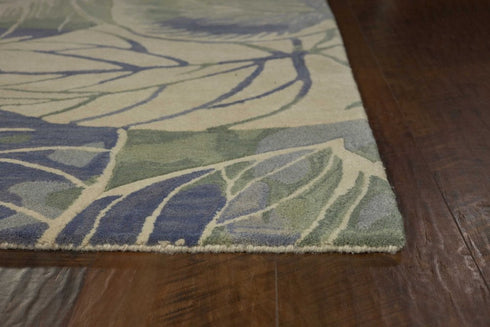 5' X 8' Blue Green And Beige Wool Tropical Botanical Hand Tufted Area Rug