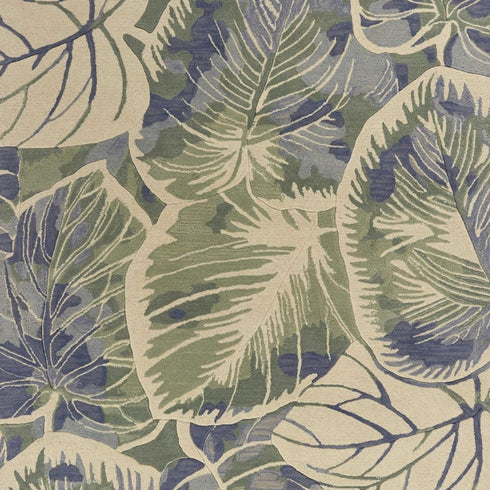 5' X 8' Blue Green And Beige Wool Tropical Botanical Hand Tufted Area Rug