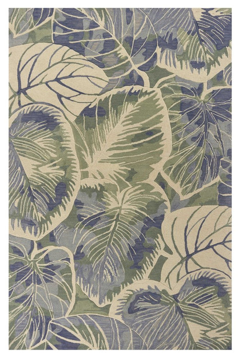 5' X 8' Blue Green And Beige Wool Tropical Botanical Hand Tufted Area Rug