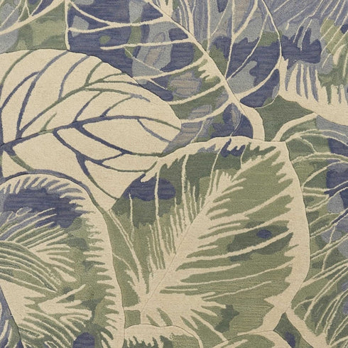 5' X 8' Blue Green And Beige Wool Tropical Botanical Hand Tufted Area Rug