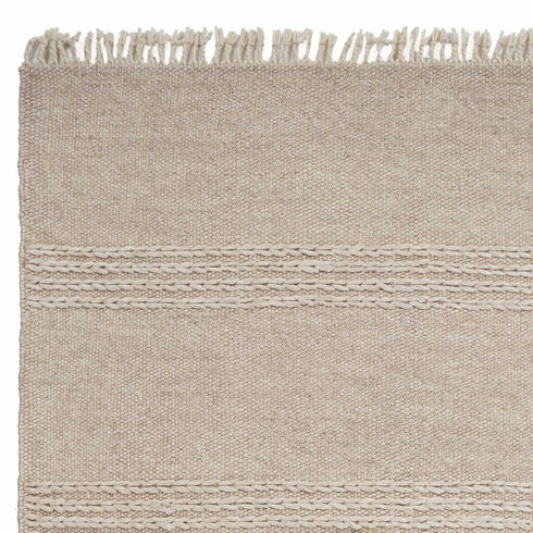 7' X 9' Beige Wool Hand Woven Area Rug