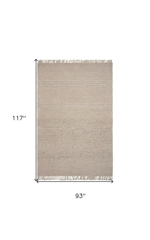 7' X 9' Beige Wool Hand Woven Area Rug