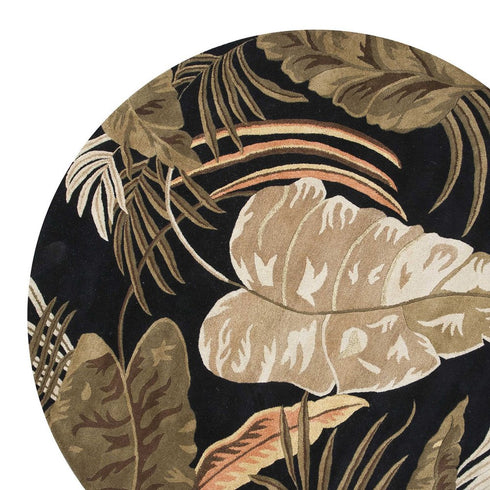 8' X 11' Black Beige And Brown Wool Botanical Leaves Hand Tufted Area Rug
