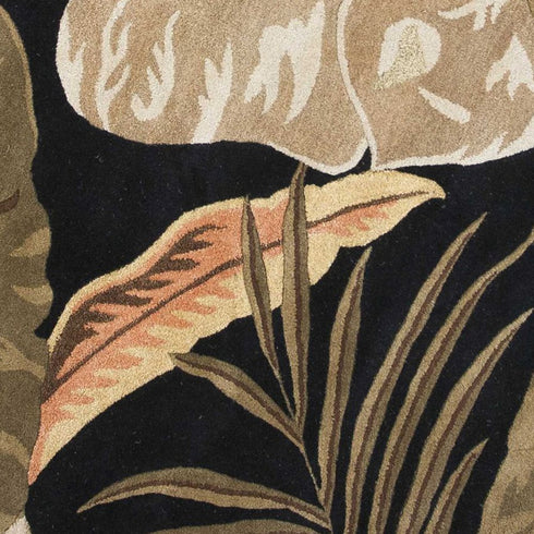 8' X 11' Black Beige And Brown Wool Botanical Leaves Hand Tufted Area Rug