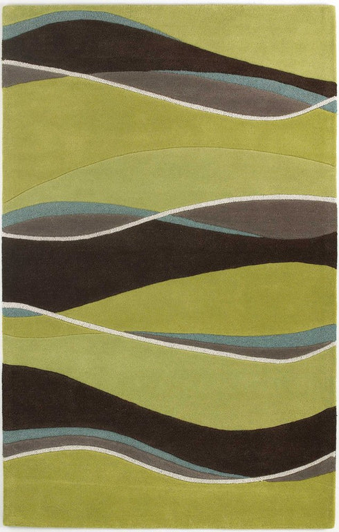 8' X 11' Lime Green Brown And Blue Wool Abstract Hand Tufted Area Rug