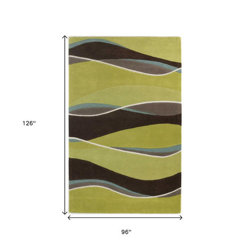 8' X 11' Lime Green Brown And Blue Wool Abstract Hand Tufted Area Rug