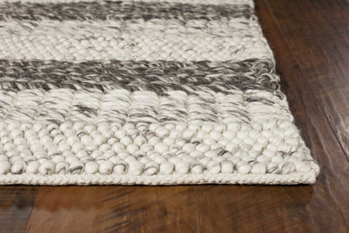 8' X 10' Brown Gray And Ivory New Zealand Lambs Wool Striped Hand Woven Area Rug