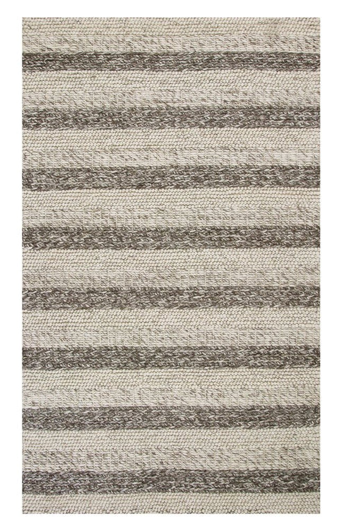 8' X 10' Brown Gray And Ivory New Zealand Lambs Wool Striped Hand Woven Area Rug