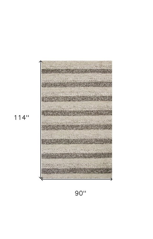 8' X 10' Brown Gray And Ivory New Zealand Lambs Wool Striped Hand Woven Area Rug