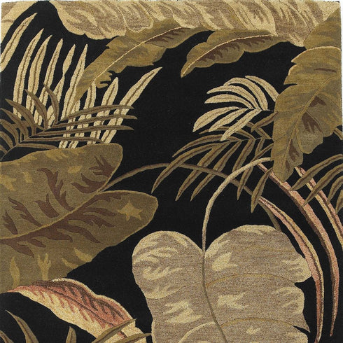 8' X 11' Black Beige And Brown Wool Botanical Leaves Hand Tufted Area Rug