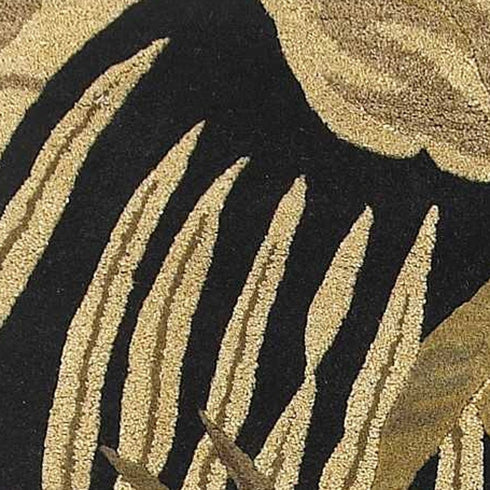 8' X 11' Black Beige And Brown Wool Botanical Leaves Hand Tufted Area Rug