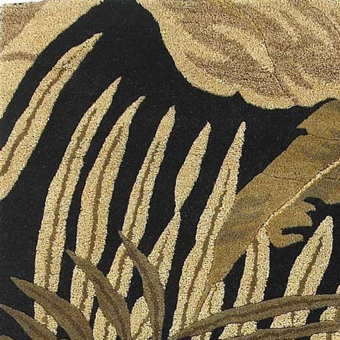 8' X 11' Black Beige And Brown Wool Botanical Leaves Hand Tufted Area Rug