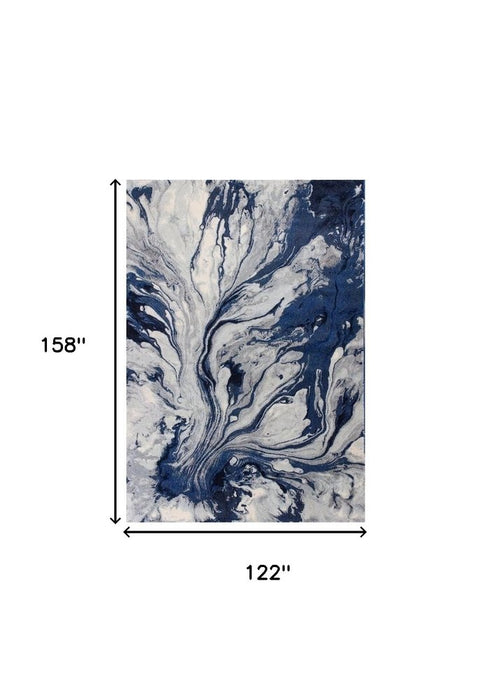 9' X 13' Blue Gray And Ivory Abstract Area Rug