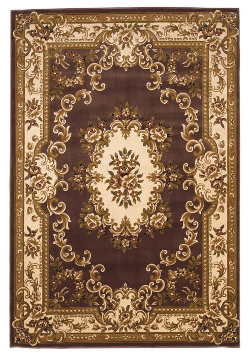 5' X 8' Plum And Ivory Floral Medallion Area Rug