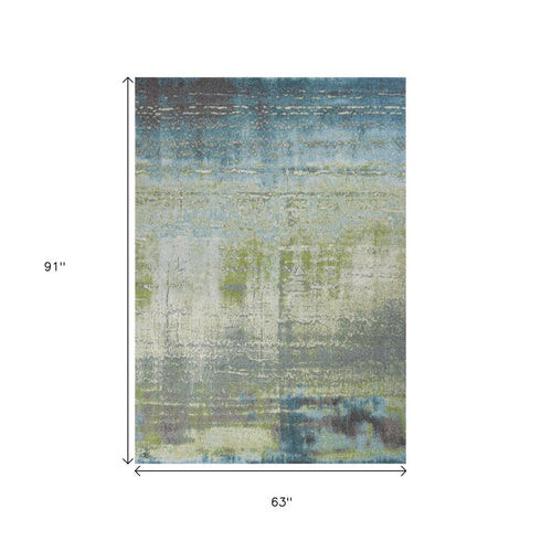 5' X 8' Blue And Green Abstract Area Rug