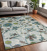 8' X 11' Teal Blue White And Green Floral Vines Area Rug