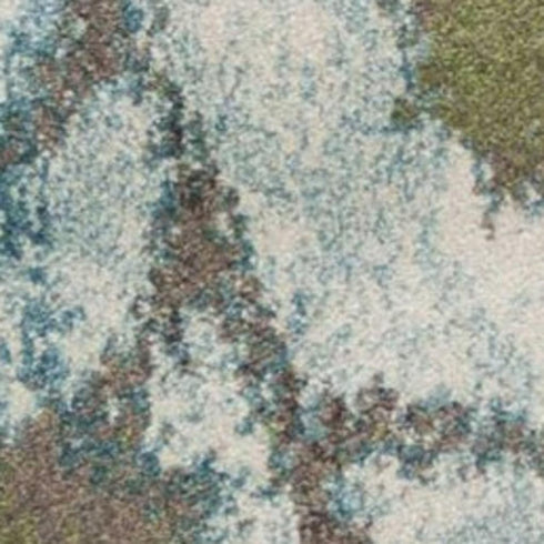 8' X 11' Teal Blue White And Green Floral Vines Area Rug