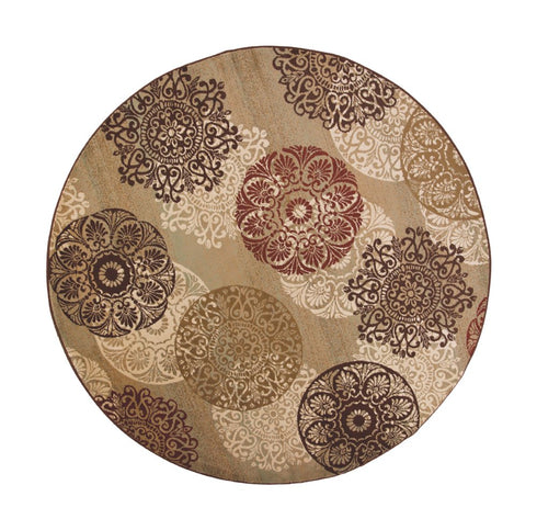 8' X 11' Sage Brown And Ivory Floral Medallion Area Rug
