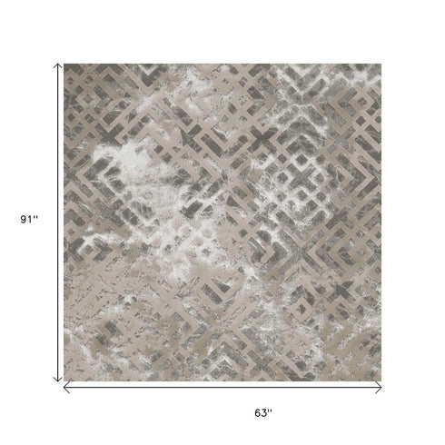 7' X 10' Sand And Light Blue Geometric Area Rug