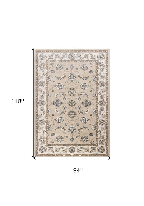 8' X 10' Beige And Ivory Floral Medallion Area Rug