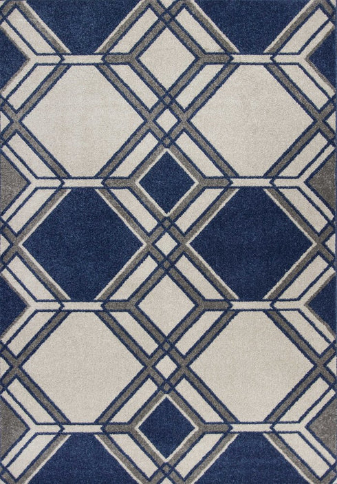 8' X 11' Blue Ivory And Gray Geometric Area Rug