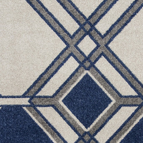 8' X 11' Blue Ivory And Gray Geometric Area Rug