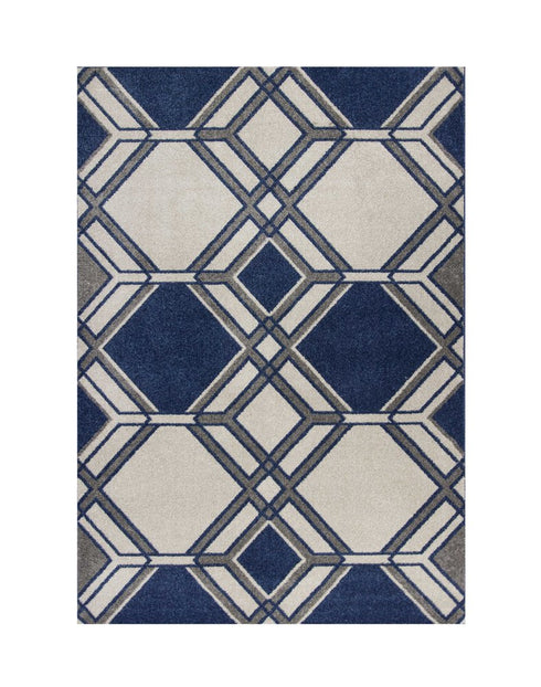 8' X 11' Blue Ivory And Gray Geometric Area Rug