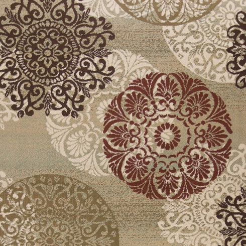 8' X 11' Sage Brown And Ivory Floral Medallion Area Rug