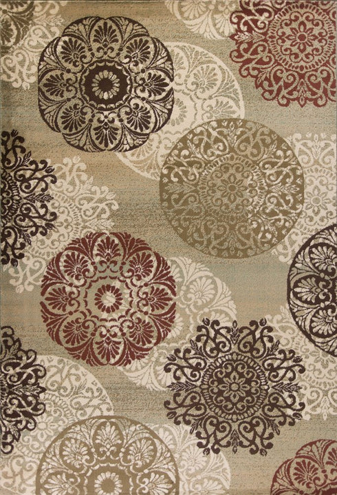 8' X 11' Sage Brown And Ivory Floral Medallion Area Rug