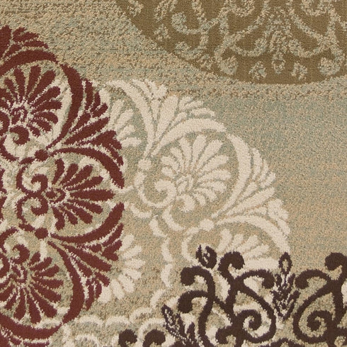 8' X 11' Sage Brown And Ivory Floral Medallion Area Rug