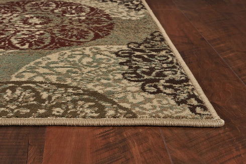 8' X 11' Sage Brown And Ivory Floral Medallion Area Rug