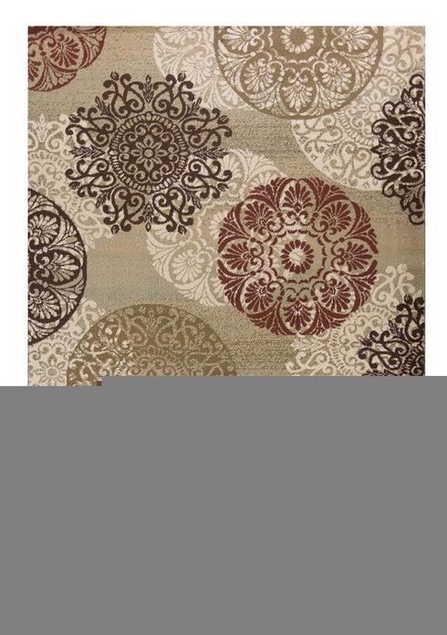 8' X 11' Sage Brown And Ivory Floral Medallion Area Rug
