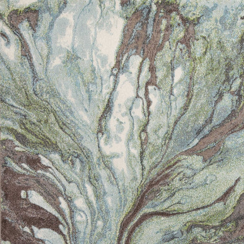 7' X 10' Green And Brown Abstract Area Rug