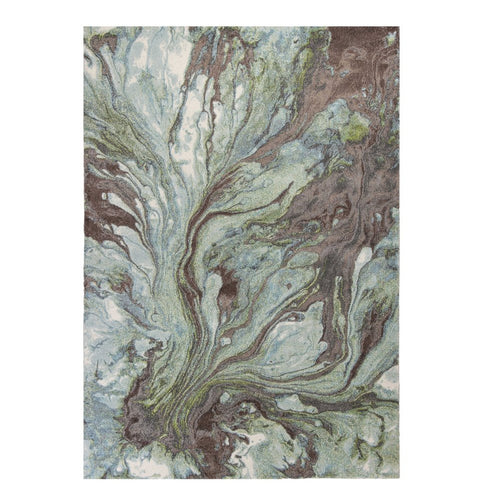 7' X 10' Green And Brown Abstract Area Rug