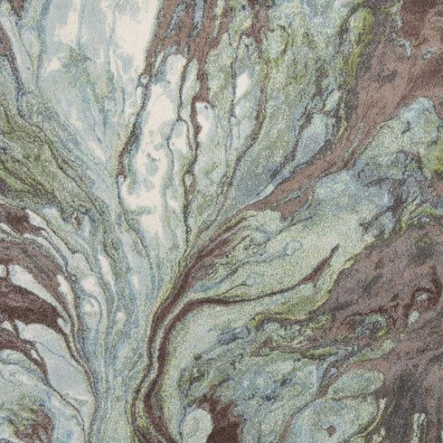 7' X 10' Green And Brown Abstract Area Rug