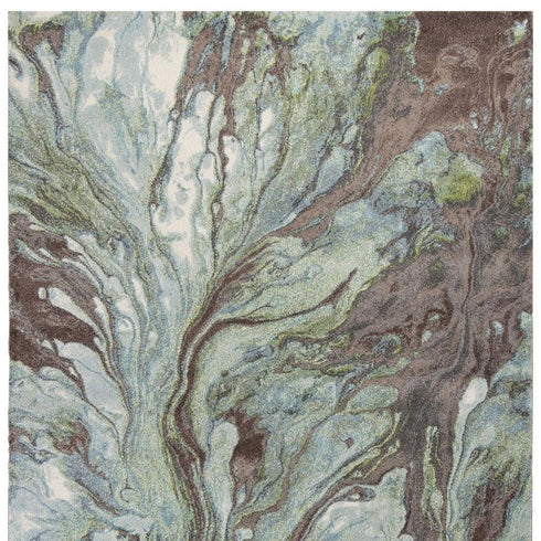 7' X 10' Green And Brown Abstract Area Rug