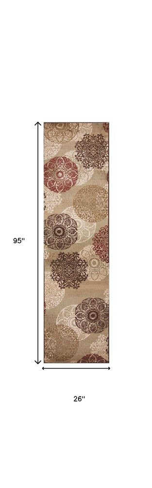 8' X 11' Sage Brown And Ivory Floral Medallion Area Rug