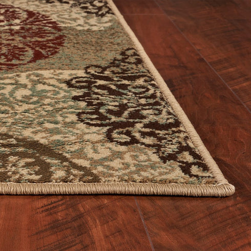 8' X 11' Sage Brown And Ivory Floral Medallion Area Rug