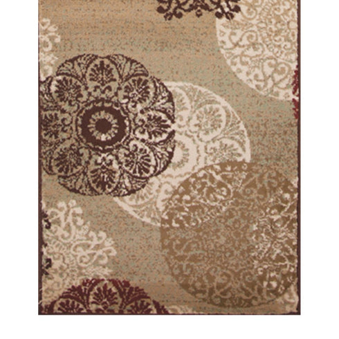 8' X 11' Sage Brown And Ivory Floral Medallion Area Rug