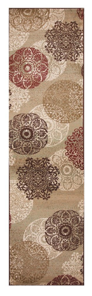8' X 11' Sage Brown And Ivory Floral Medallion Area Rug