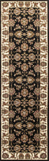 8' Black Ivory And Brown Floral Medallion Runner Rug