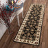 8' Black Ivory And Brown Floral Medallion Runner Rug